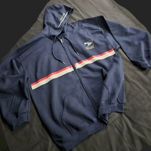 Us mail inspired full zip hoodie. With front and back reflective design.